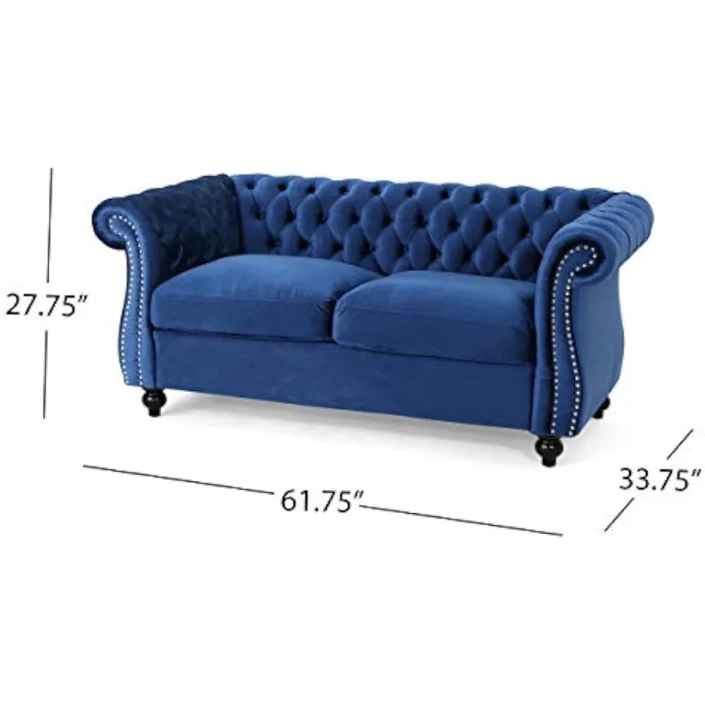 Loveseat Sofa, Navy Blue and Dark Brown Couch, 61.75 x 33.75 x 27.75 living room sofas