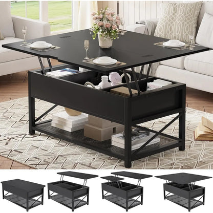 43" Lift Top Coffee Table, 3 in 1 Multi-Function Coffee Table with Storage for Living Room, Small Coffee Table for Dining