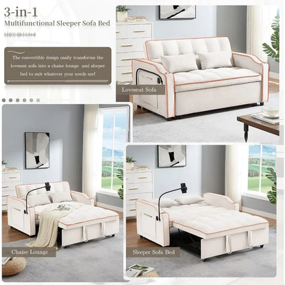 3 in 1 Convertible Sleeper Sofa Bed,Velvet Pull Out Couch Bed w USB&Type C Port,Comfy Futon Loveseat w Adjustable Backrest&Phone