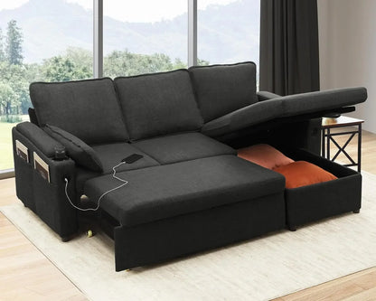 Sofa Bed Sleeper Pull Out 2 in 1 Sectional Sleeper Sofa Couches with Storage,USB, Cup Holder,Pullout Sectional Couches