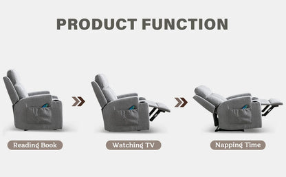 Home Manual Recliner Chair with Massage and Heat for Living Room Overstuffed Breathable Fabric Reclining Chair with 2 Side Pocke