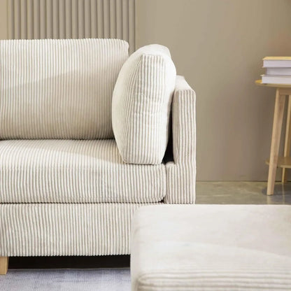 L Shaped Convertible Modular Sectional Sofa with Movable Ottoman, Free Combination Corduroy Upholstered Corner Couch with Legs