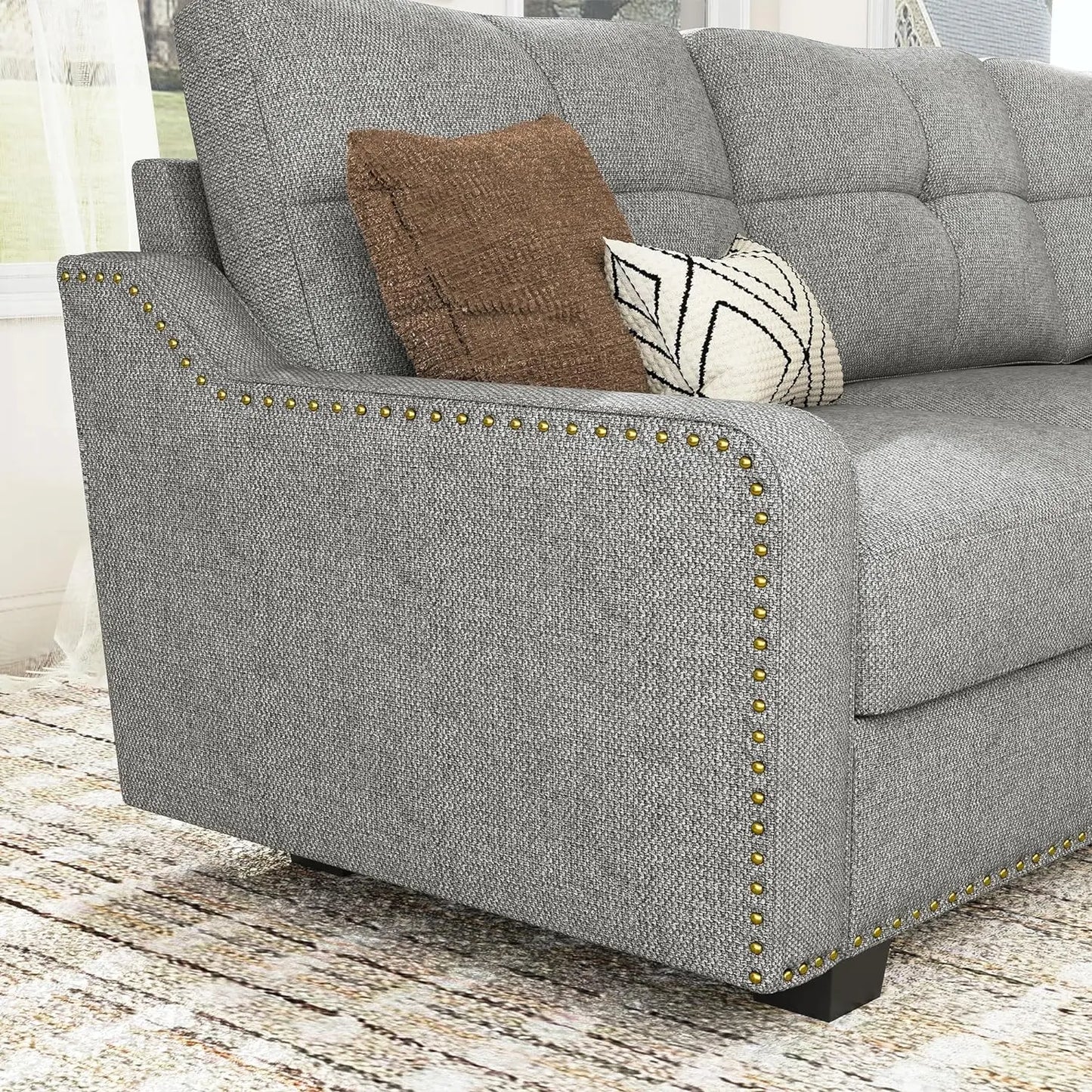 Convertible Sectional Sofa L Shaped Couch for Small Apartment Reversible Sectional Couch for Living Room Light Grey