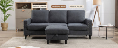 Convertible Sectional Couches for Living Room, L-Shaped Couch 3 Seats Sofas with Storage Chaise & 2 Cup Holders  home furniture