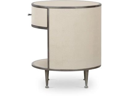 Luxury Round Shagreen Leather Nightstand with Russian Oak