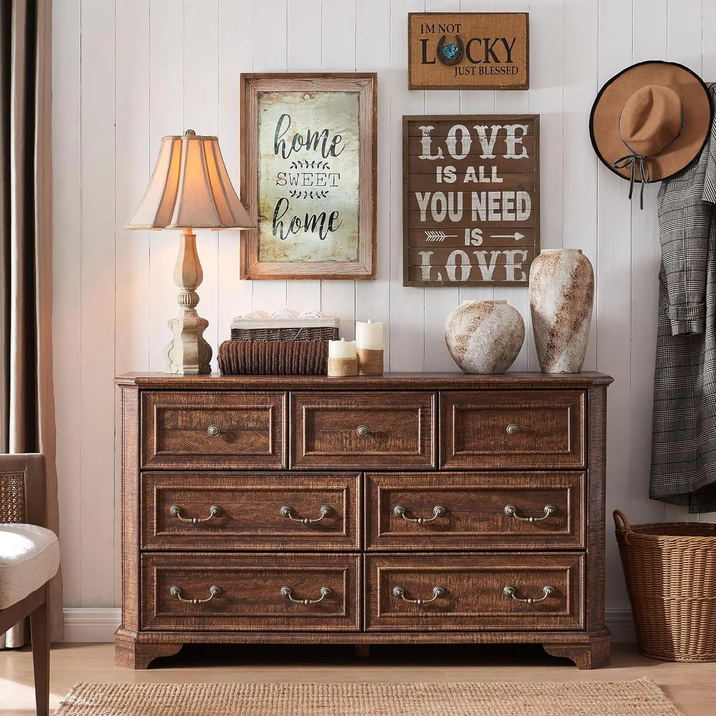 Farmhouse Rustic Wood Tall Dresser