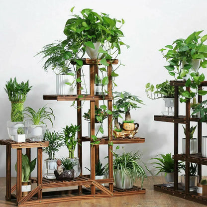 6 Tiered Wood Plant Flower Stand Shelf Planter Pots Shelves Rack Holder Display for Multiple Plants Indoor Outdoor Garden Patio