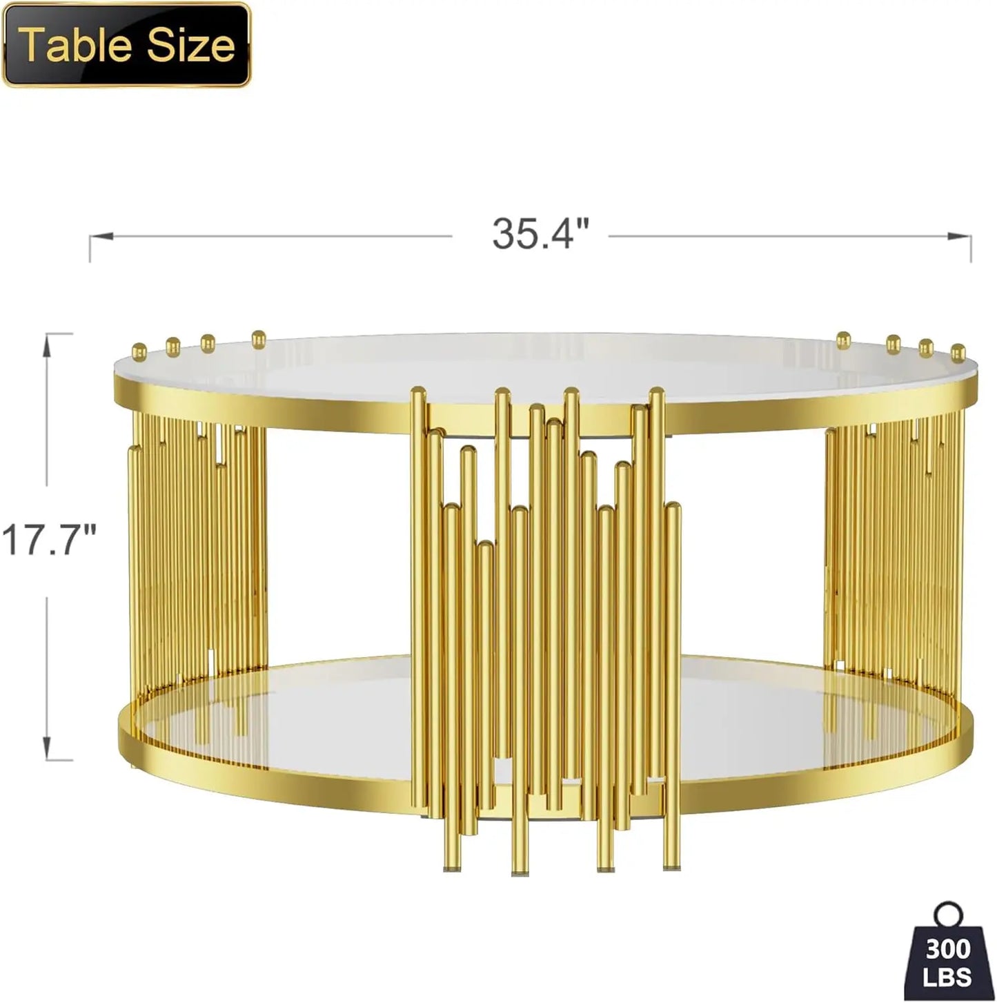 Glass Coffee Table Round Modern Living Room Table, Gold Stainless Steel Metal Leg Clear Tempered Glass, Sofa Center Table