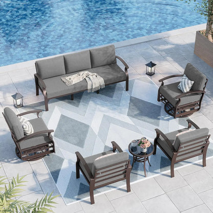 Aluminum Patio Furniture Set 7 Seater Modern Metal Outdoor Conversation Set, Swivel Chair Terrace Sectional Sofa, 5.1" Cushions