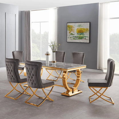 Modern home furniture dinning room table sets stainless steel marble dining table