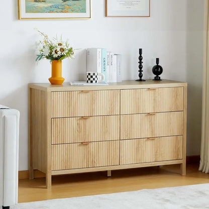 Drawer Double Dresser for Bedroom, Modern Closet Dressers Chest of Drawers with Fluted Panel,Wide Wood Storage Dresser