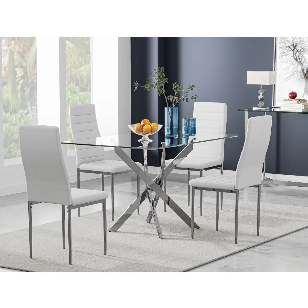 47-Inch Tempered Glass Dining Table with Chromed Legs