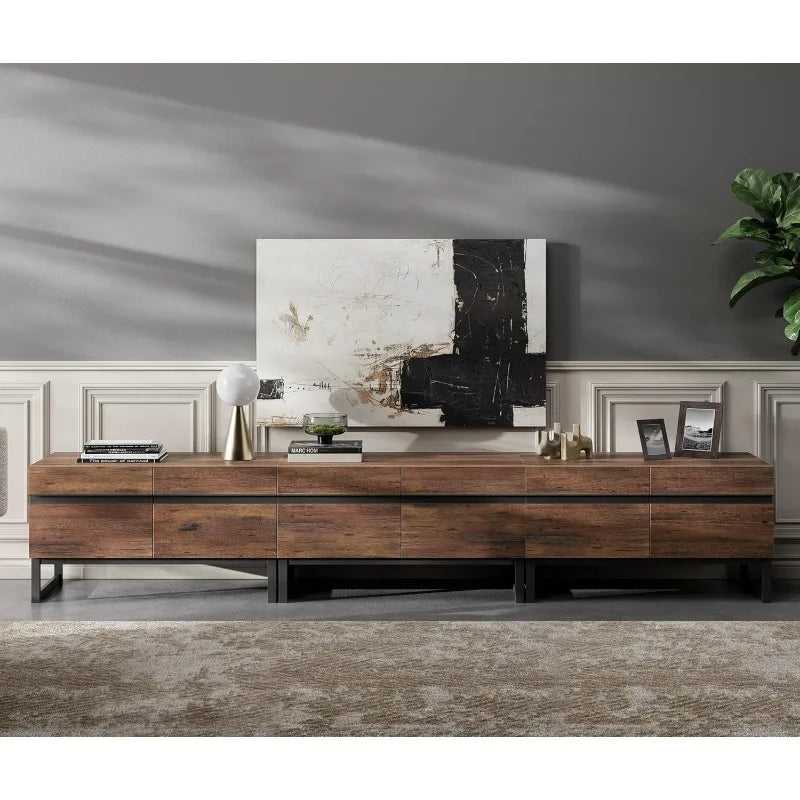 Modern TV Stand for TVs up to 110 inch, 3 in 1 Entertainment Center TV Console with Storage Cabinets and Metal Base