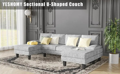YESHOMY Convertible Sectional Sofa U-Shaped Couch with Soft Modern Cotton Chenille Fabric for Living Room, Oversized Seats with