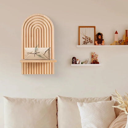 Pine Boho Wall-Mounted Bookshelf