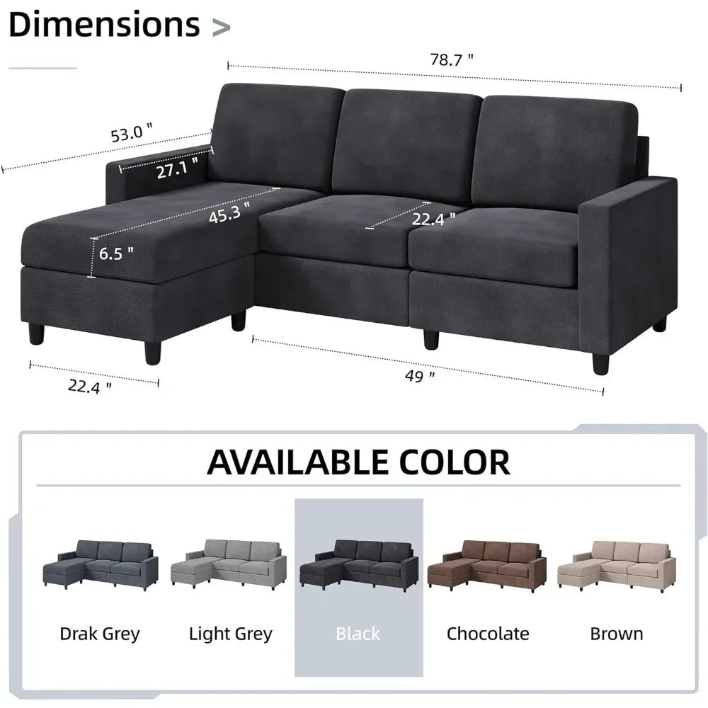 Convertible L-Shaped Sofa with Reversible Chaise