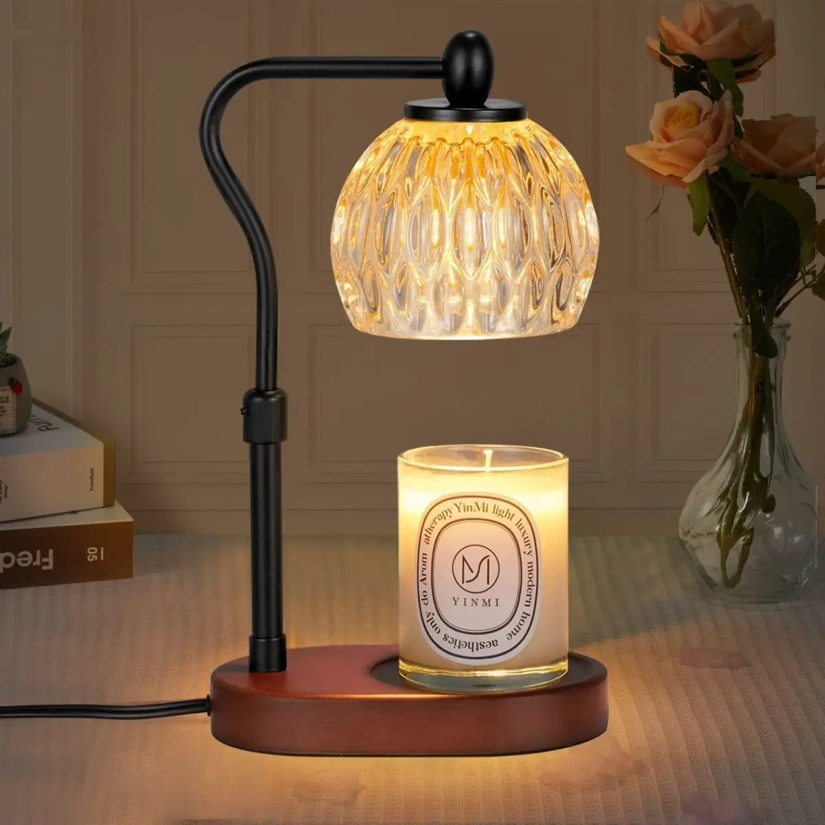 Adjustable Bedside Lamp with Candle Warmer