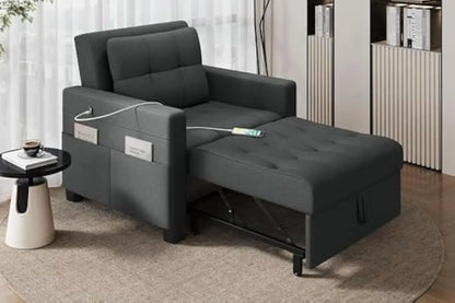 Convertible Futon Sofa Bed 3-in-1 Sleeper Chair Bed Tufted Couch with Adjustable Backrest, 2 USB Ports for Living Room