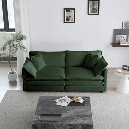 2 Piece Living Room Furniture Set, Green Chenille Deep Seat Loveseat and Sofa Set, Modern Luxury Sectional Cloud Couches