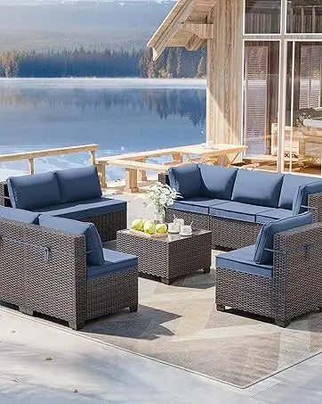 14 Pieces Patio Furniture Set 12-Seat Metal Modular Outdoor Patio Conversation Sectional w/Thick Cushion