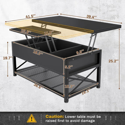 43" Lift Top Coffee Table, 3 in 1 Multi-Function Coffee Table with Storage for Living Room, Small Coffee Table for Dining