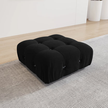 Minimalist Black Velvet Sectional Sofa with Ottomans