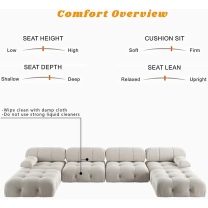 138" Modular Sectional Couch, U-Shaped Minimalist Velvet Sofas Deep 6-Seat Sofas Furniture for Living Room, Apartment