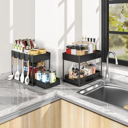 Under Sink Organizer with Double Sliding Drawers