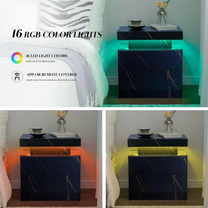 Set of 2 LED Nightstands with 2 Drawers – Modern End Tables for Bedroom or Living Room