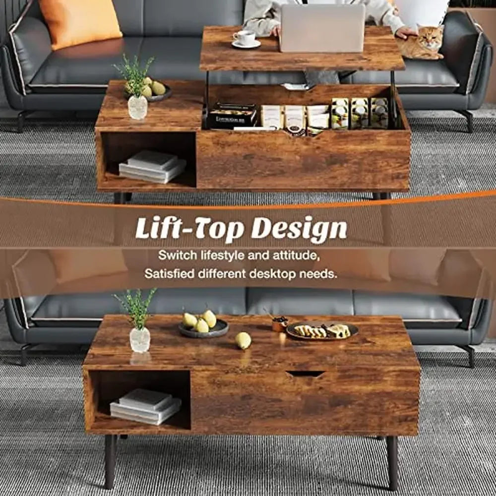 Wooden Lift Top Coffee Table Living Room with Storage Shelf Modern Design Home Office Dining Hidden Compartment Easy Assembly