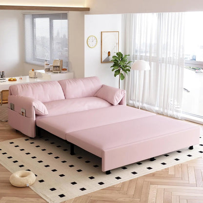 63.8" Queen Pull Out Sofa Bed, Velvet Convertible Sleeper Sofa Couch with Side Storage, Comfy Loveseat Bed Pull Out Couch