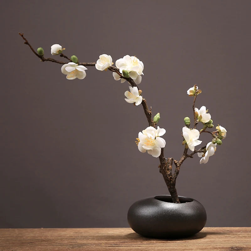 Chinese Ceramic Vase with Faux Plum Blossoms – Home Décor