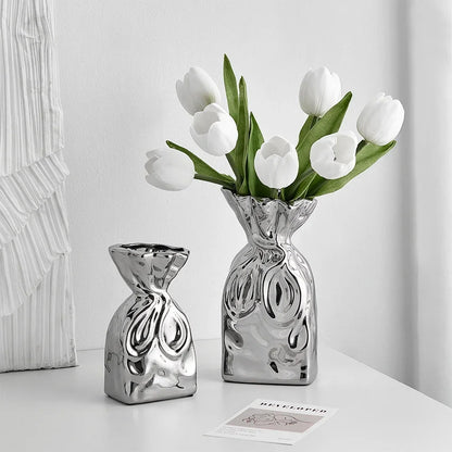 Modern Electroplated Ceramic Vase – Trendy Home & Office Decor