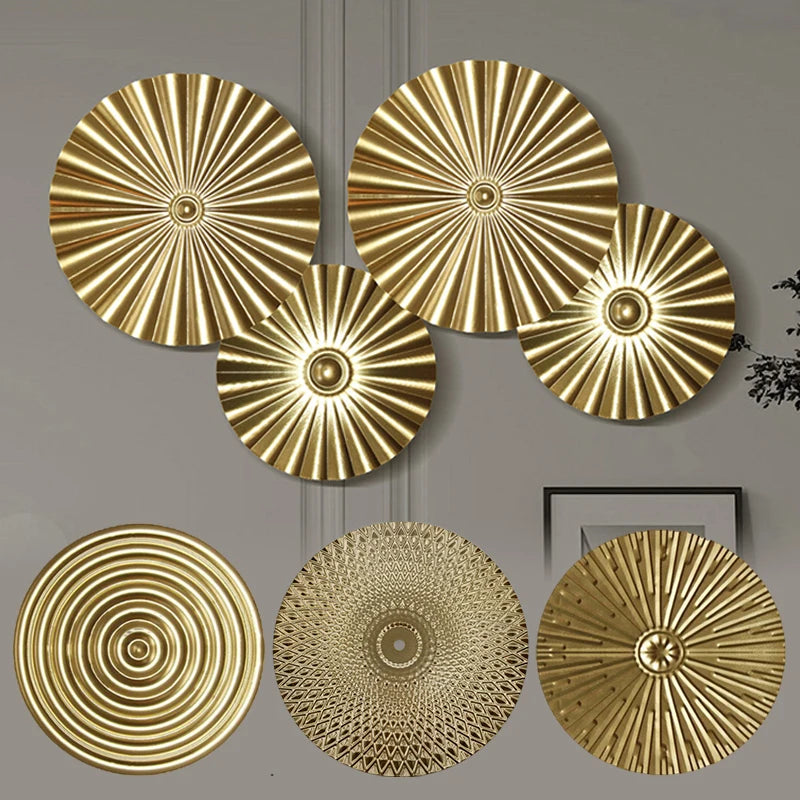 Round Golden Metal Wall Pendant – Irregular Iron Decor for Living Room & Office