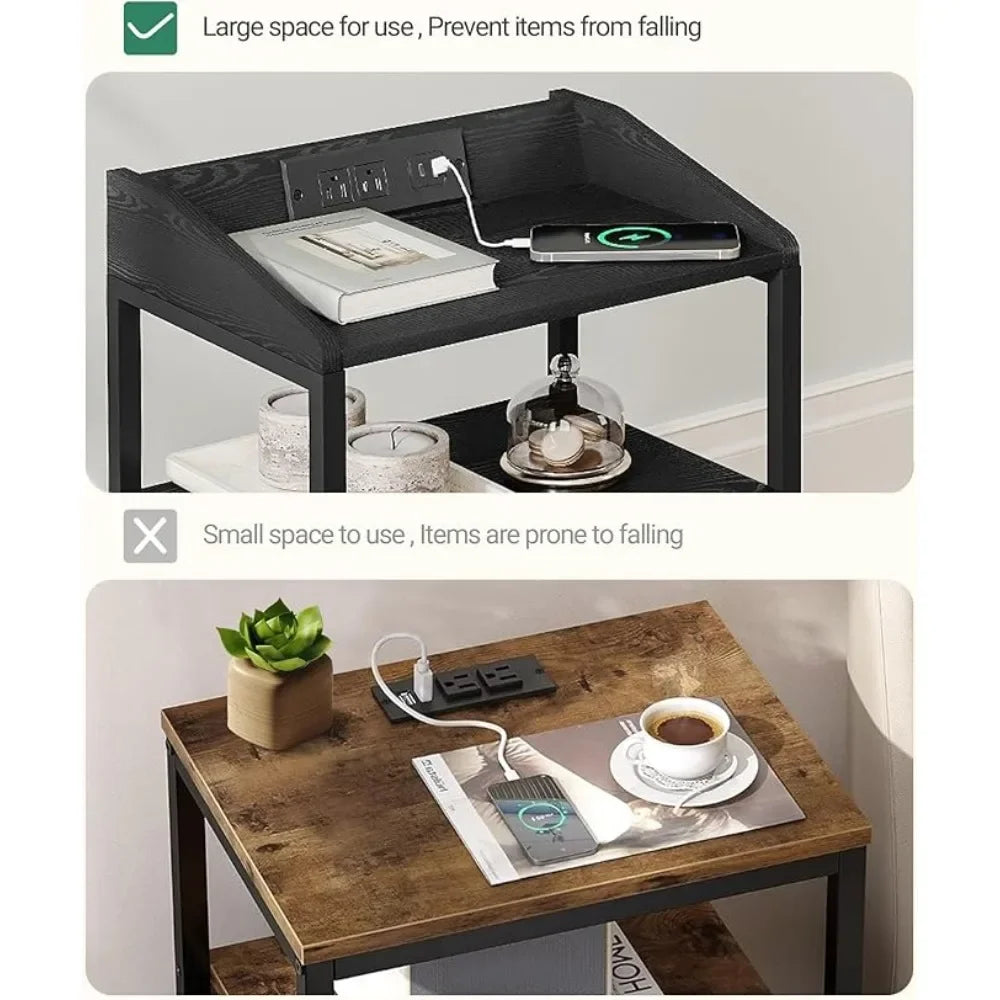 2-piece Nightstands,Modern Side Table with LED Lights and Charging Station, USB Port and Power Outlet Nightstands