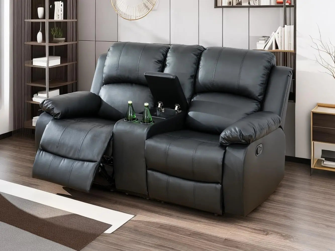 Sofa Set Living Room Furniture Reclining Couch Set with Cup Holders/Storage Console/Drop Down Table Fabric Recliner Sofa Set