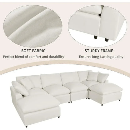 Oversized Modular Sectional Sofa,134.4" U Shaped Couch with Movable Ottoman,Large 6 Seater Corner Sofa for Living Room