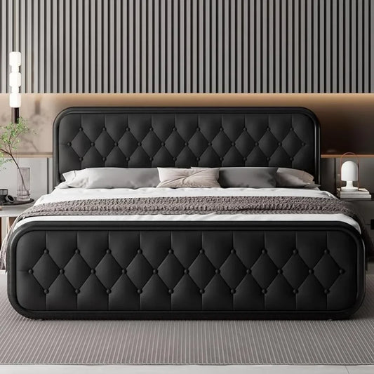 King Size Heavy Duty Bed Frame with Faux Leather Headboard and 12" Storage