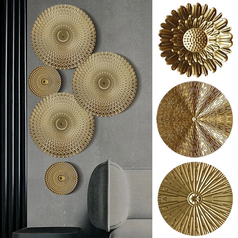 Round Golden Metal Wall Pendant – Irregular Iron Decor for Living Room & Office