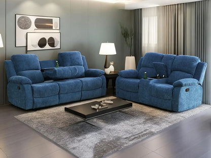 Sofa Set Living Room Furniture Reclining Couch Set with Cup Holders/Storage Console/Drop Down Table Fabric Recliner Sofa Set