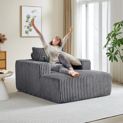 Oversized Chaise Lounge Chair Indoor,48.5" Upholstered Plush Corduroy Sofa W Armrests&Pillows,Comfy Lounge Sofa Deep Seat Sofa