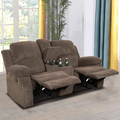 Sofa Set Living Room Furniture Reclining Couch Set with Cup Holders/Storage Console/Drop Down Table Fabric Recliner Sofa Set