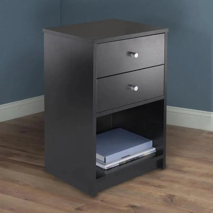 Bedroom Storage Dresser 2 Drawers Nightstand Cabinet Wood Furniture Black