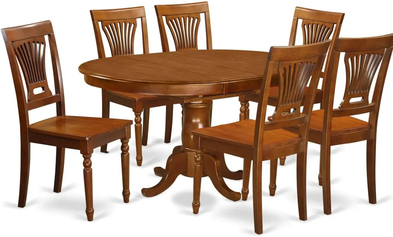 7 Piece Set Consist of an Oval Wooden Table with Butterfly Leaf and 6 Dining Room Chairs 42x60 Inch