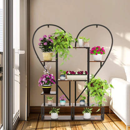 2 Pack Half Heart Shaped Metal Plant Stand 6-tier Garden Display Shelf with Hooks for Home Patio Lawn Flowers