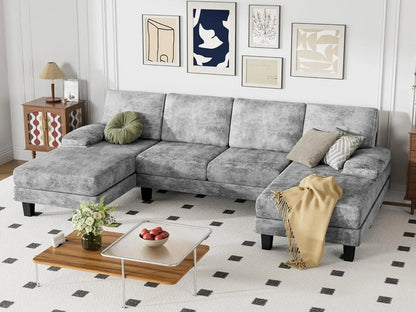 YESHOMY Convertible Sectional Sofa U-Shaped Couch with Soft Modern Cotton Chenille Fabric for Living Room, Oversized Seats with