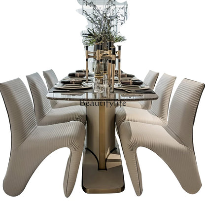 Light Luxury Rectangular Marble Dining Table Italian Shaped a Table with Six Chairs