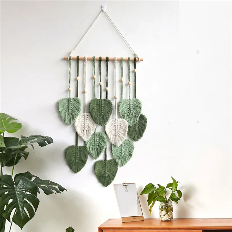 Leaf Macrame Wall Hanging – Boho Green Tapestry