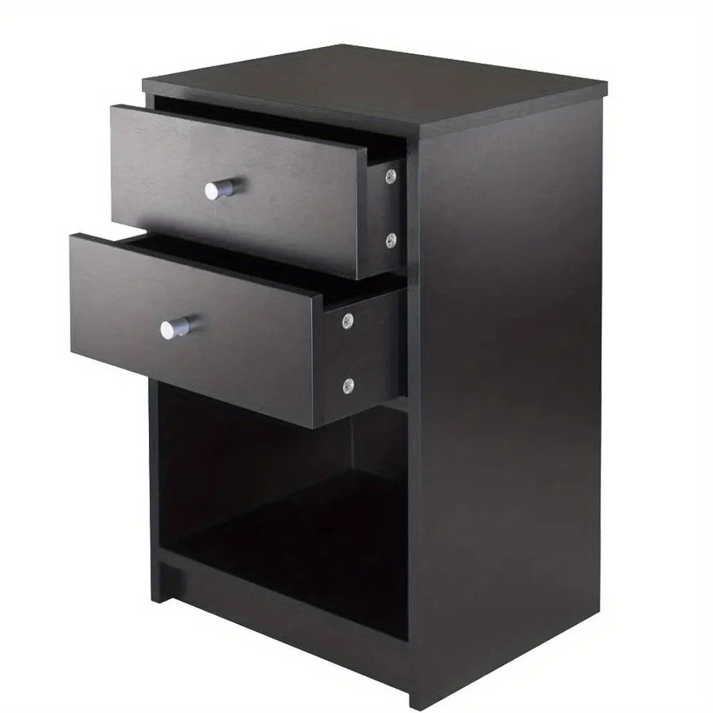 Bedroom Storage Dresser 2 Drawers Nightstand Cabinet Wood Furniture Black