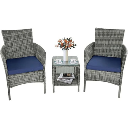 3-piece Terrace Furniture Set, Outdoor Terrace Furniture Set with PE Rattan Wicker Chairs and Table